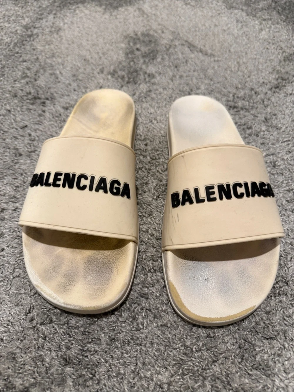Balenciaga Cream Slide Sandals with Logo Size 11